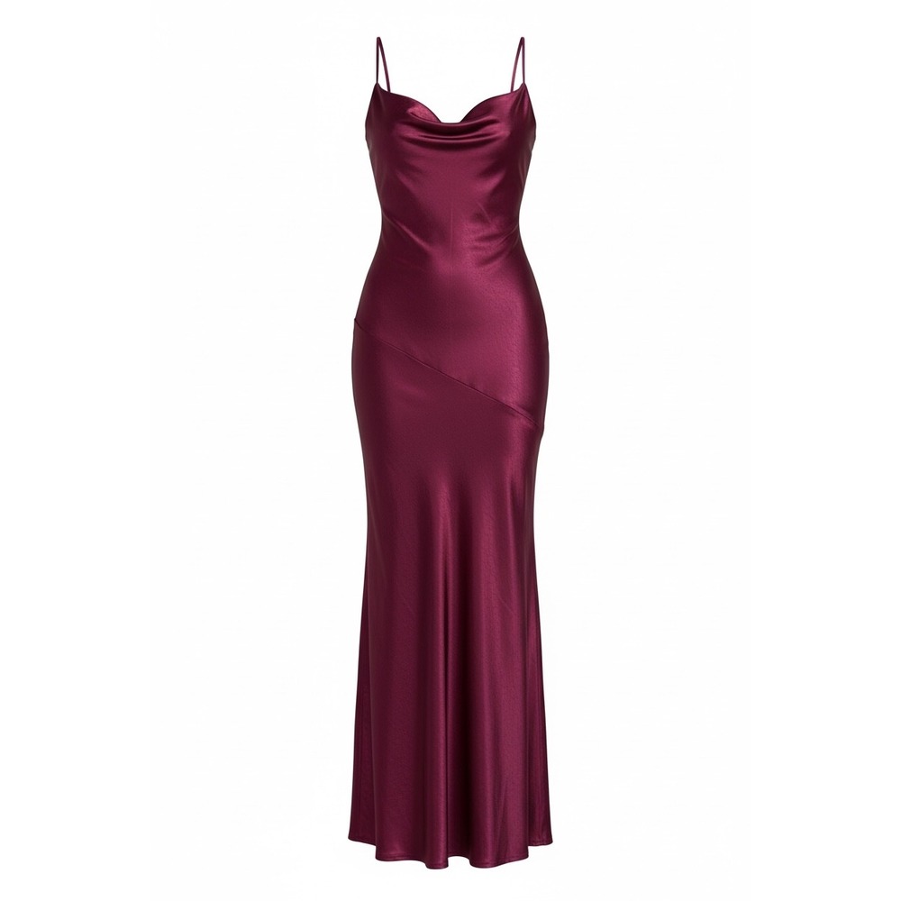 Saints Secrets Burgundy Satin Cowl Neck Maxi Dress Wine Red Small Formal Gown